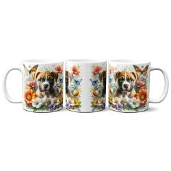 Dárkový hrnek Štěně v kvítí stafordširský bulteriér - bílý, s možností vlastního textu