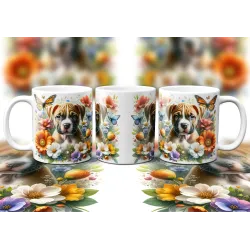 Dárkový hrnek Štěně v kvítí stafordširský bulteriér - bílý, s možností vlastního textu