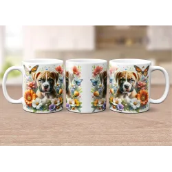 Dárkový hrnek Štěně v kvítí stafordširský bulteriér - bílý, s možností vlastního textu