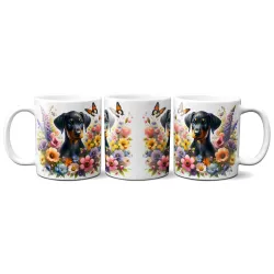 Dárkový hrnek Štěně v kvítí dobrman - bílý, s možností vlastního textu