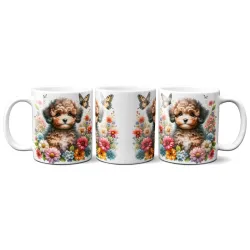 Dárkový hrnek Štěně v kvítí shih-tzu - bílý, s možností vlastního textu