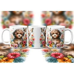 Dárkový hrnek Štěně v kvítí shih-tzu - bílý, s možností vlastního textu