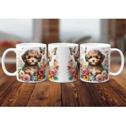 Dárkový hrnek Štěně v kvítí shih-tzu - bílý, s možností vlastního textu