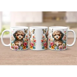 Dárkový hrnek Štěně v kvítí shih-tzu - bílý, s možností vlastního textu