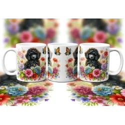 Dárkový hrnek Štěně v kvítí pudl - bílý, s možností vlastního textu