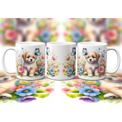 Dárkový hrnek Štěně v kvítí retrívr - bílý, s možností vlastního textu