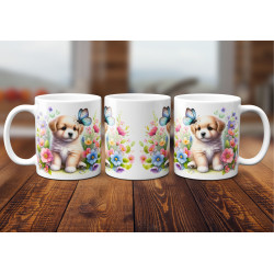 Dárkový hrnek Štěně v kvítí retrívr - bílý, s možností vlastního textu