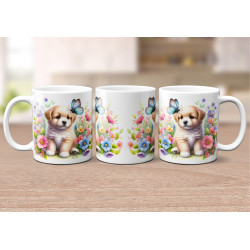 Dárkový hrnek Štěně v kvítí retrívr - bílý, s možností vlastního textu