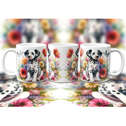 Dárkový hrnek Štěně v kvítí dalmatin - bílý, s možností vlastního textu