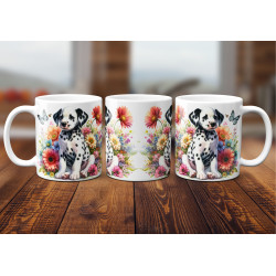 Dárkový hrnek Štěně v kvítí dalmatin - bílý, s možností vlastního textu