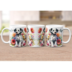 Dárkový hrnek Štěně v kvítí dalmatin - bílý, s možností vlastního textu