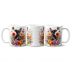 Dárkový hrnek Štěně v kvítí trpasličí pinč - bílý, s možností vlastního textu