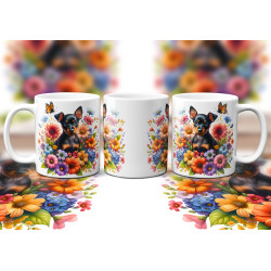 Dárkový hrnek Štěně v kvítí trpasličí pinč - bílý, s možností vlastního textu