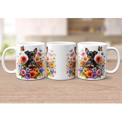 Dárkový hrnek Štěně v kvítí trpasličí pinč - bílý, s možností vlastního textu