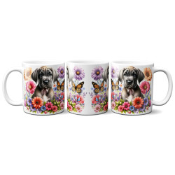 Dárkový hrnek Štěně v kvítí německá doga - bílý, s možností vlastního textu