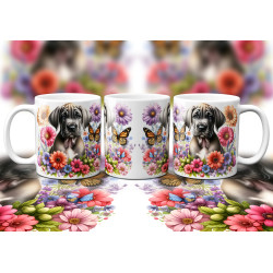 Dárkový hrnek Štěně v kvítí německá doga - bílý, s možností vlastního textu