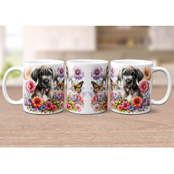 Dárkový hrnek Štěně v kvítí německá doga - bílý, s možností vlastního textu