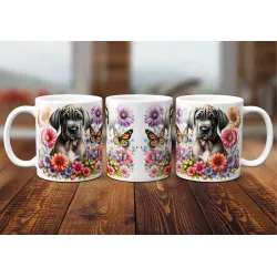 Dárkový hrnek Štěně v kvítí německá doga - bílý, s možností vlastního textu