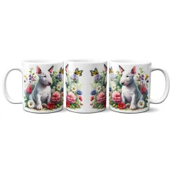 Dárkový hrnek Štěně v kvítí anglický bulteriér - bílý, s možností vlastního textu