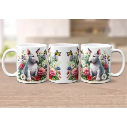 Dárkový hrnek Štěně v kvítí anglický bulteriér - bílý, s možností vlastního textu